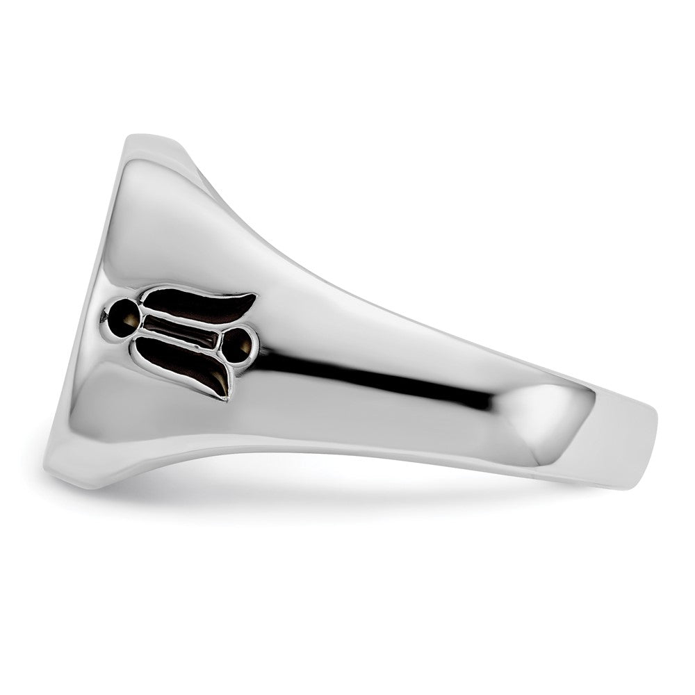 IB Goodman 14k White Gold Mens Polished and Grooved with Black Enamel Masonic Ring