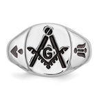 IB Goodman 14k White Gold Mens Polished and Grooved with Black Enamel Masonic Ring