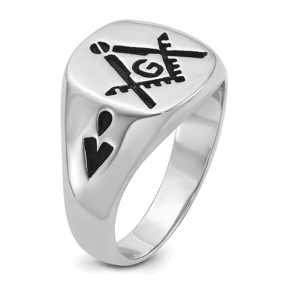 IB Goodman 14k White Gold Mens Polished and Grooved with Black Enamel Masonic Ring