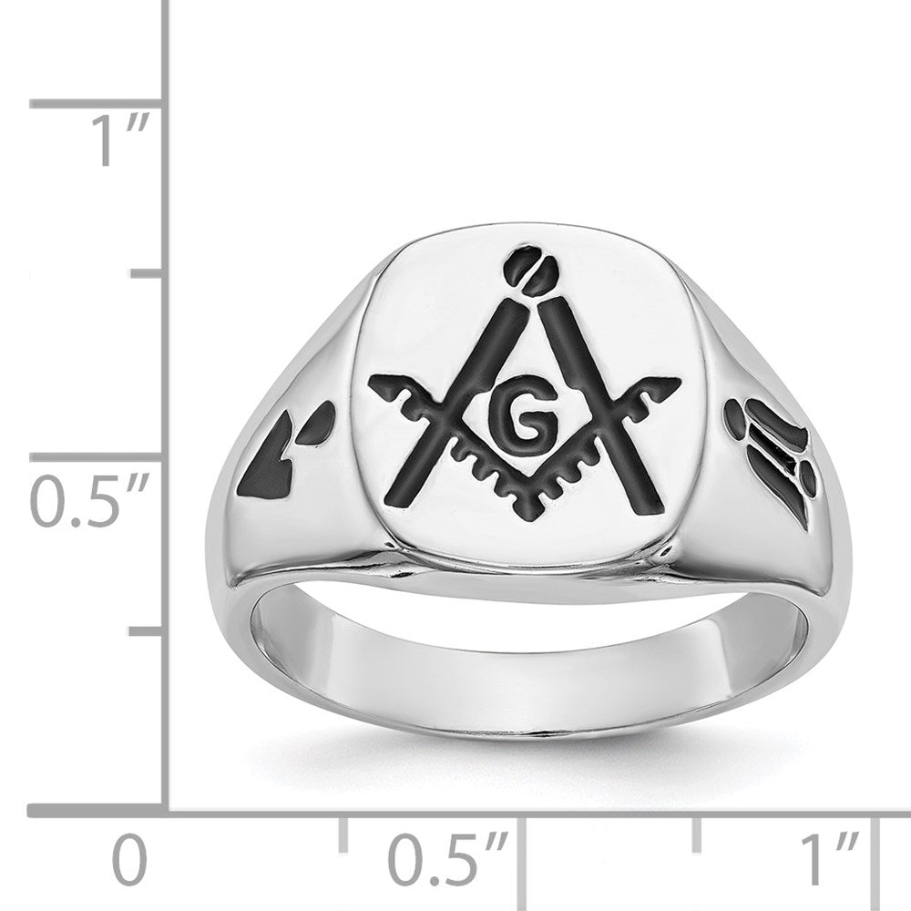 IB Goodman 14k White Gold Mens Polished and Grooved with Black Enamel Masonic Ring