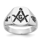 IB Goodman 14k White Gold Mens Polished and Grooved with Black Enamel Masonic Ring
