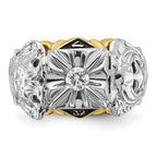 IB Goodman 14k Two-tone Mens Polished and Textured with Black Enamel and AA Quality Diamond Masonic Ring