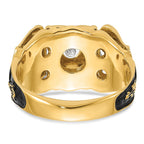 IB Goodman 14k Two-tone Mens Polished and Textured with Black Enamel and AA Quality Diamond Masonic Ring