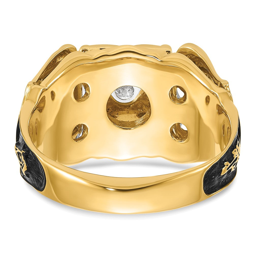 IB Goodman 14k Two-tone Mens Polished and Textured with Black Enamel and AA Quality Diamond Masonic Ring