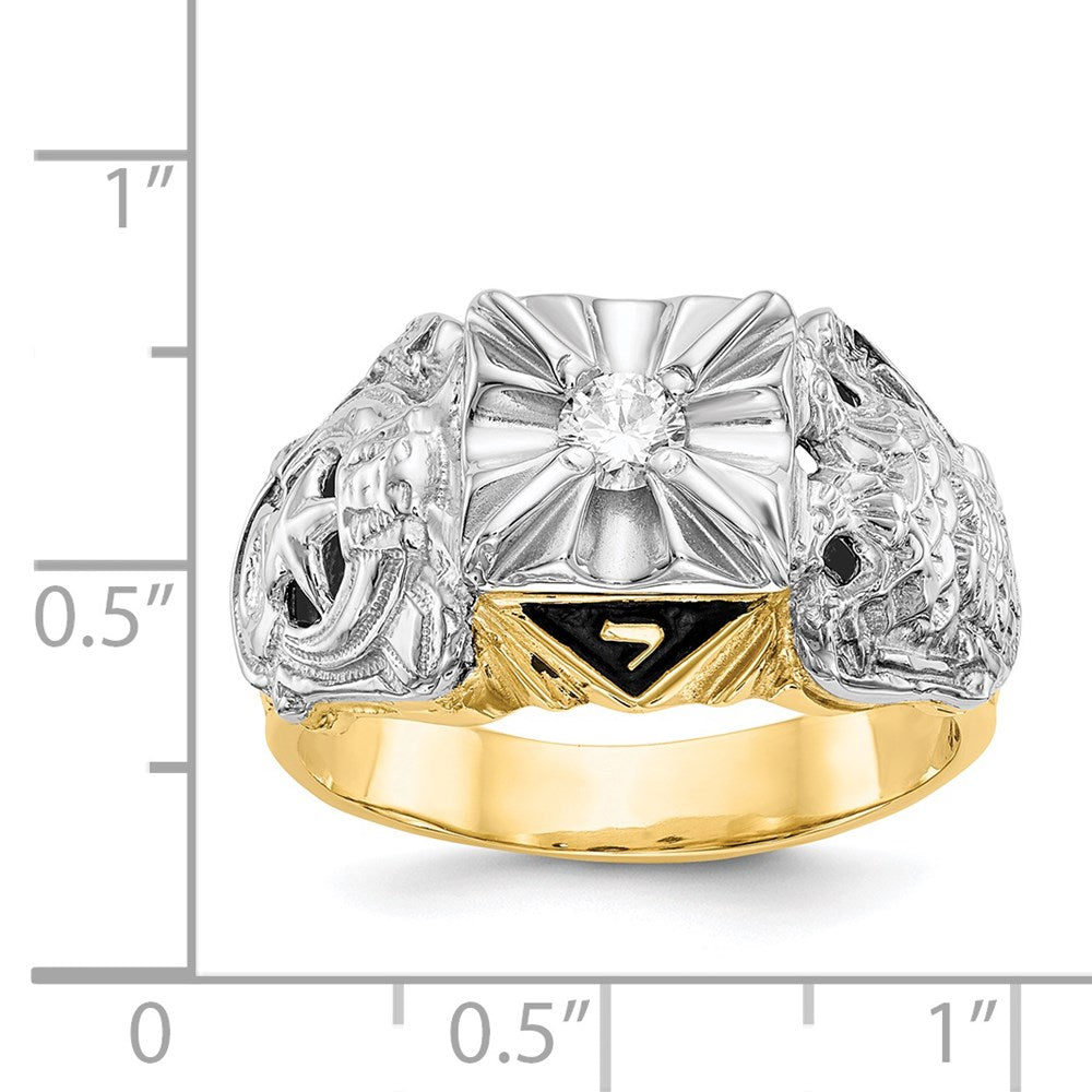 IB Goodman 14k Two-tone Mens Polished and Textured with Black Enamel and A Quality Diamond Masonic Ring