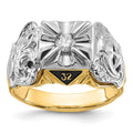 IB Goodman 14k Two-tone Mens Polished and Textured with Black Enamel and A Quality Diamond Masonic Ring
