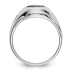 IB Goodman 14k White Gold Mens Polished/Antiqued and Grooved with Imitation Blue Spinel Masonic Ring