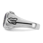 IB Goodman 14k White Gold Mens Polished/Antiqued and Grooved with Imitation Blue Spinel Masonic Ring