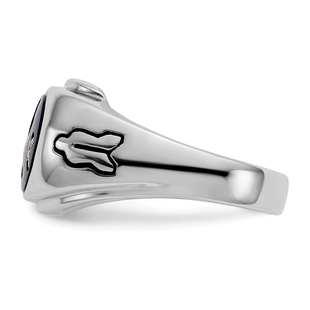 IB Goodman 14k White Gold Mens Polished/Antiqued and Grooved with Imitation Blue Spinel Masonic Ring