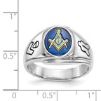IB Goodman 14k White Gold Mens Polished/Antiqued and Grooved with Imitation Blue Spinel Masonic Ring