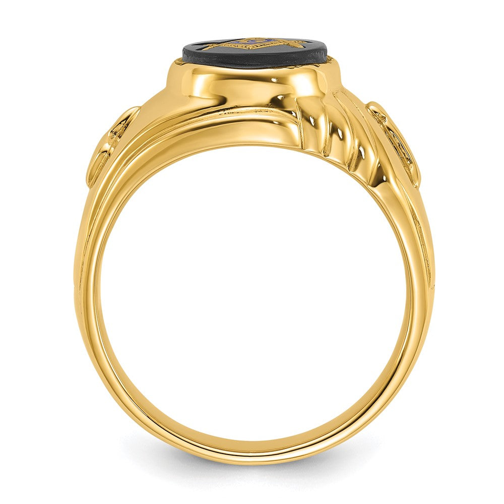 IB Goodman 14k Mens Polished and Textured with Oval Onyx Masonic Ring