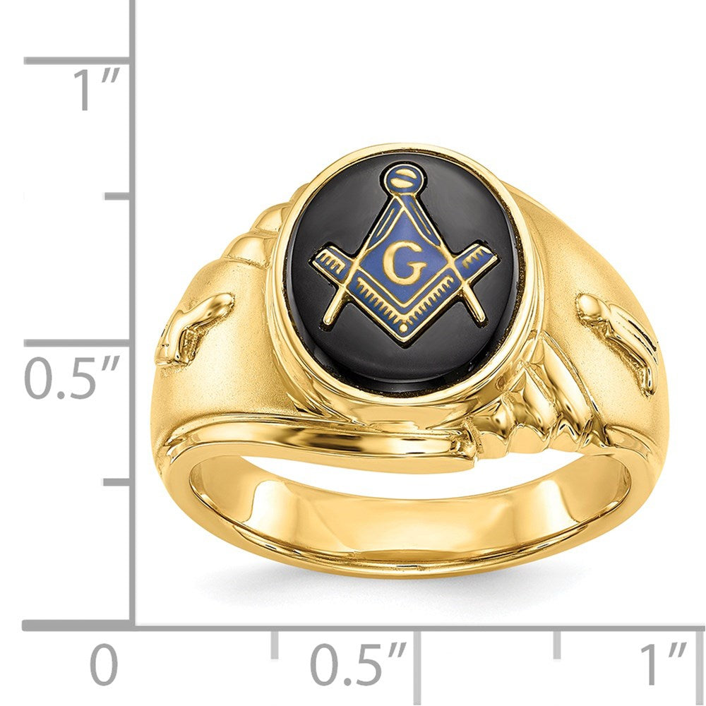 IB Goodman 14k Mens Polished and Textured with Oval Onyx Masonic Ring