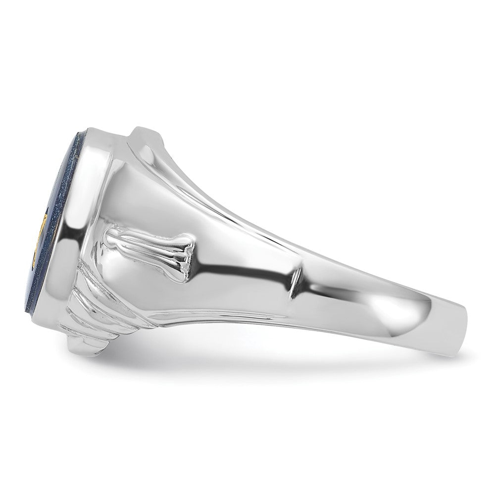IB Goodman 14k White Gold Mens Polished and Textured with Imitation Blue Spinel Masonic Ring