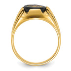 IB Goodman 14k Mens Polished and Antiqued Grooved with Oval Onyx Masonic Ring