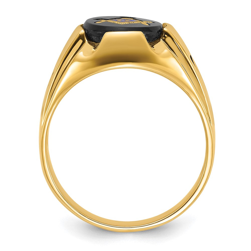 IB Goodman 14k Mens Polished and Antiqued Grooved with Oval Onyx Masonic Ring