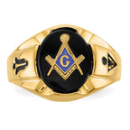 IB Goodman 14k Mens Polished and Antiqued Grooved with Oval Onyx Masonic Ring