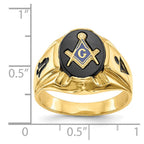 IB Goodman 14k Mens Polished and Antiqued Grooved with Oval Onyx Masonic Ring