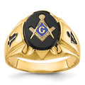 IB Goodman 14k Mens Polished and Antiqued Grooved with Oval Onyx Masonic Ring