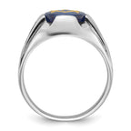 IB Goodman 14k White Gold Mens Polished/Antiqued and Grooved with Imitation Blue Spinel Masonic Ring