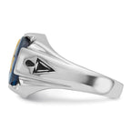 IB Goodman 14k White Gold Mens Polished/Antiqued and Grooved with Imitation Blue Spinel Masonic Ring