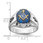 IB Goodman 14k White Gold Mens Polished/Antiqued and Grooved with Imitation Blue Spinel Masonic Ring
