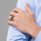 IB Goodman 14k Mens Polished and Textured with Black Enamel and Oval Onyx Masonic Ring