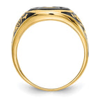 IB Goodman 14k Mens Polished and Textured with Black Enamel and Oval Onyx Masonic Ring