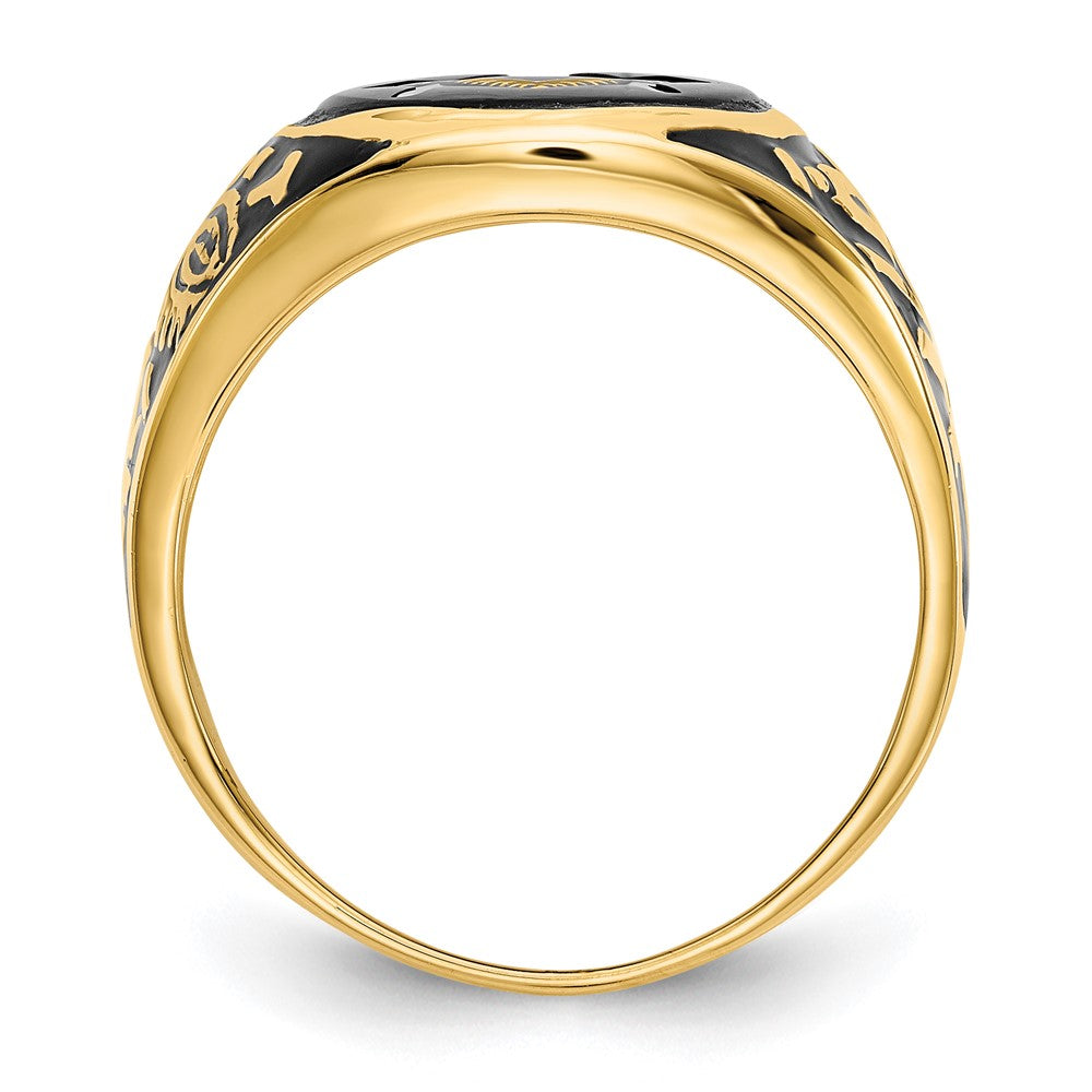 IB Goodman 14k Mens Polished and Textured with Black Enamel and Oval Onyx Masonic Ring