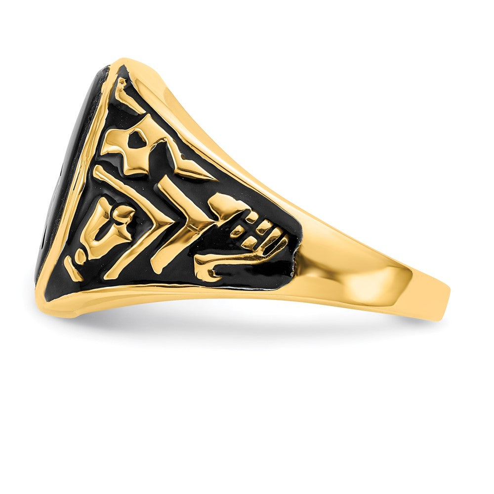 IB Goodman 14k Mens Polished and Textured with Black Enamel and Oval Onyx Masonic Ring