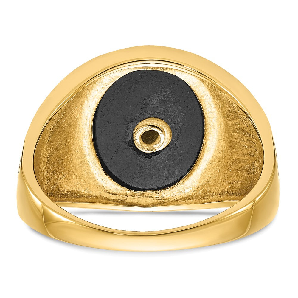 IB Goodman 14k Mens Polished and Textured with Black Enamel and Oval Onyx Masonic Ring