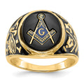 IB Goodman 14k Mens Polished and Textured with Black Enamel and Oval Onyx Masonic Ring