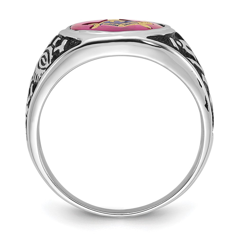 IB Goodman 14k White Gold Mens Polished/Antiqued and Textured with Lab Created Ruby Masonic Ring