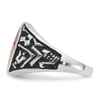 IB Goodman 14k White Gold Mens Polished/Antiqued and Textured with Lab Created Ruby Masonic Ring