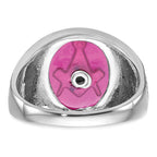 IB Goodman 14k White Gold Mens Polished/Antiqued and Textured with Lab Created Ruby Masonic Ring