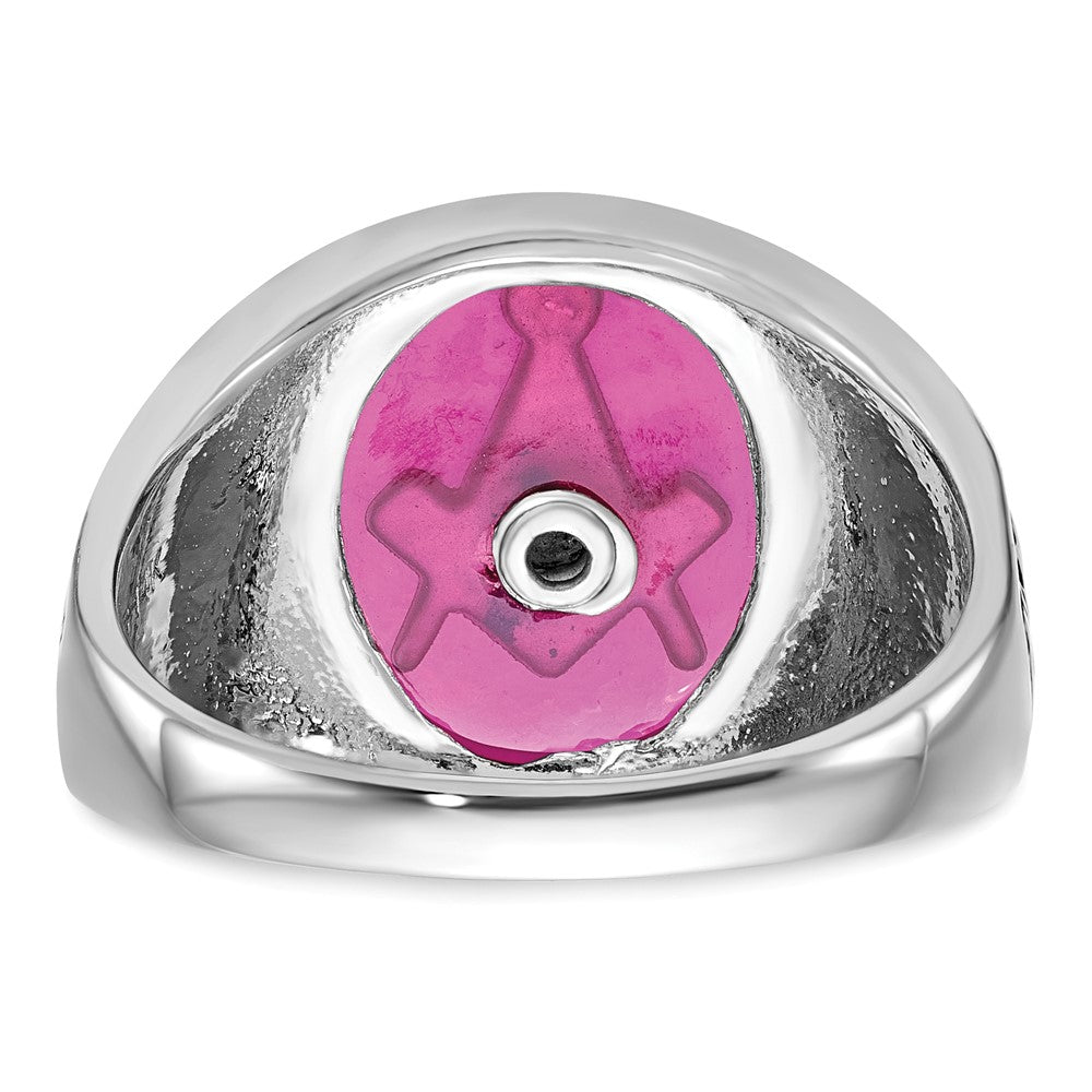 IB Goodman 14k White Gold Mens Polished/Antiqued and Textured with Lab Created Ruby Masonic Ring