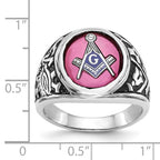 IB Goodman 14k White Gold Mens Polished/Antiqued and Textured with Lab Created Ruby Masonic Ring