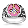 IB Goodman 14k White Gold Mens Polished/Antiqued and Textured with Lab Created Ruby Masonic Ring