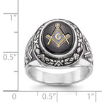 IB Goodman 14k White Gold Mens Polished/Antiqued and Textured with Oval Onyx Masonic Ring