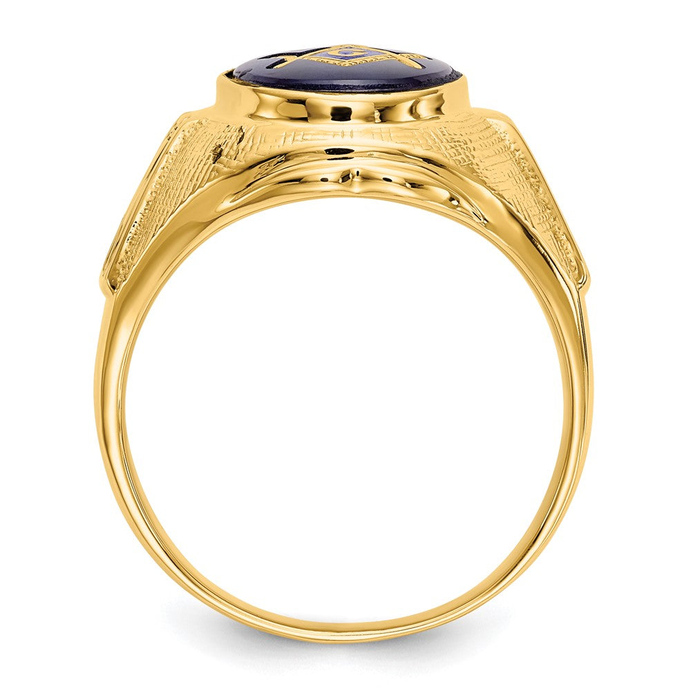 IB Goodman 14k Mens Polished Antiqued and Textured with Synthetic Blue Spinel Masonic Ring