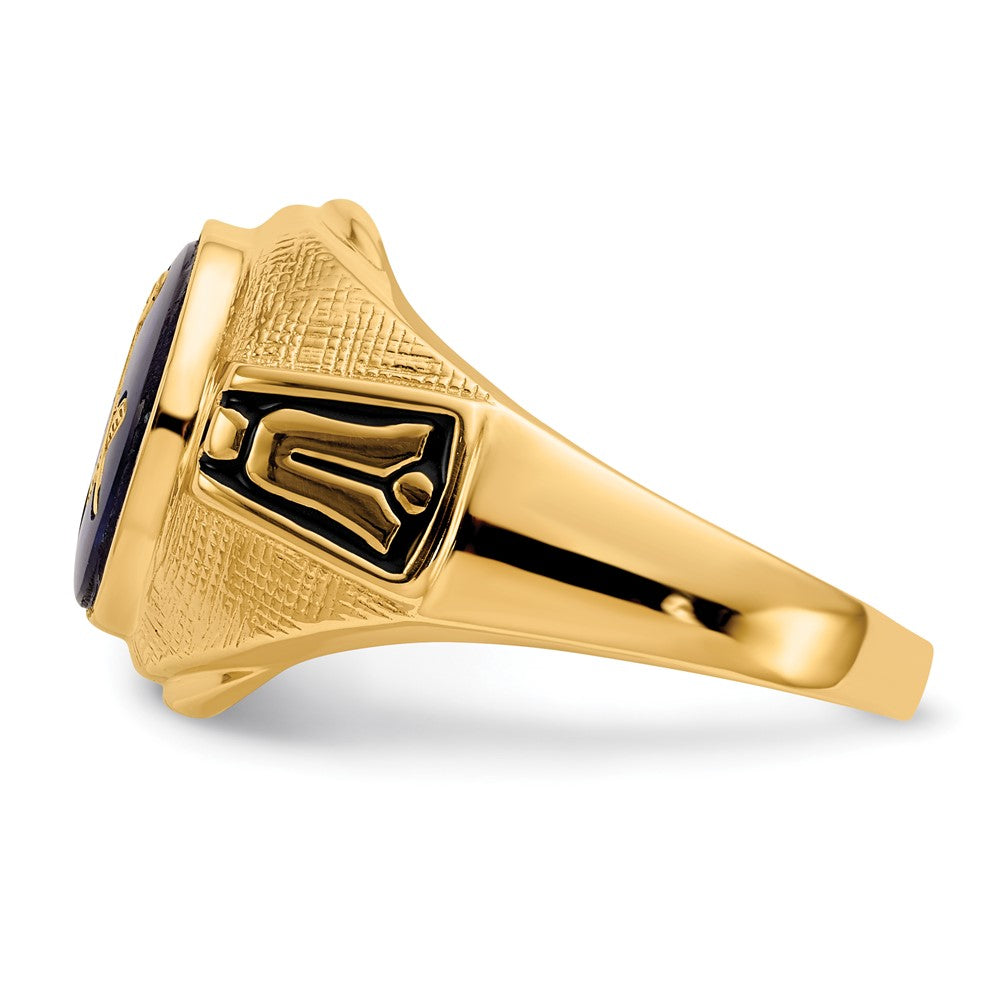 IB Goodman 14k Mens Polished Antiqued and Textured with Synthetic Blue Spinel Masonic Ring