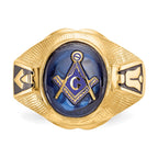 IB Goodman 14k Mens Polished Antiqued and Textured with Synthetic Blue Spinel Masonic Ring