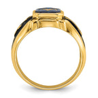 IB Goodman 14k Mens Polished/Antiqued and Textured Imitation Blue Spinel Masonic Ring