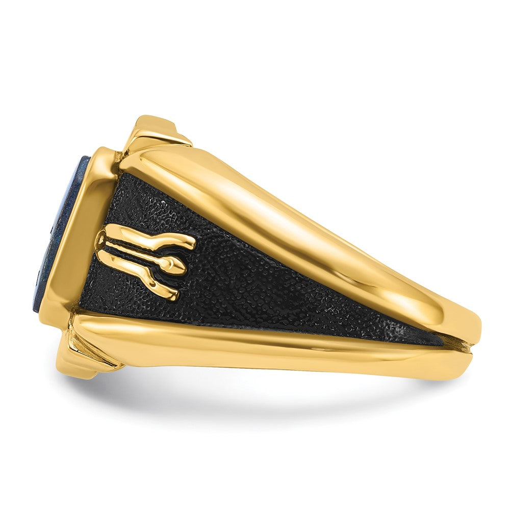 IB Goodman 14k Mens Polished/Antiqued and Textured Imitation Blue Spinel Masonic Ring