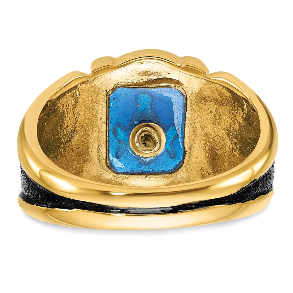 IB Goodman 14k Mens Polished/Antiqued and Textured Imitation Blue Spinel Masonic Ring