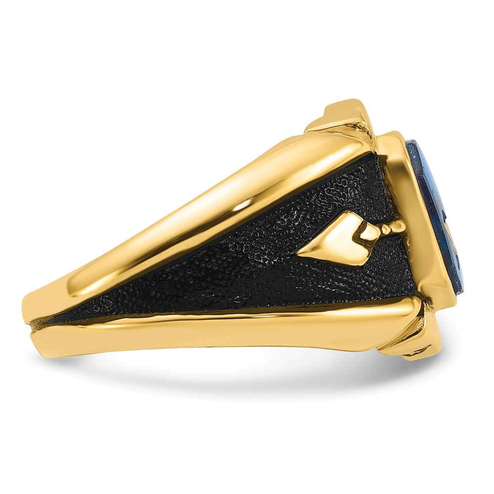 IB Goodman 14k Mens Polished/Antiqued and Textured Imitation Blue Spinel Masonic Ring