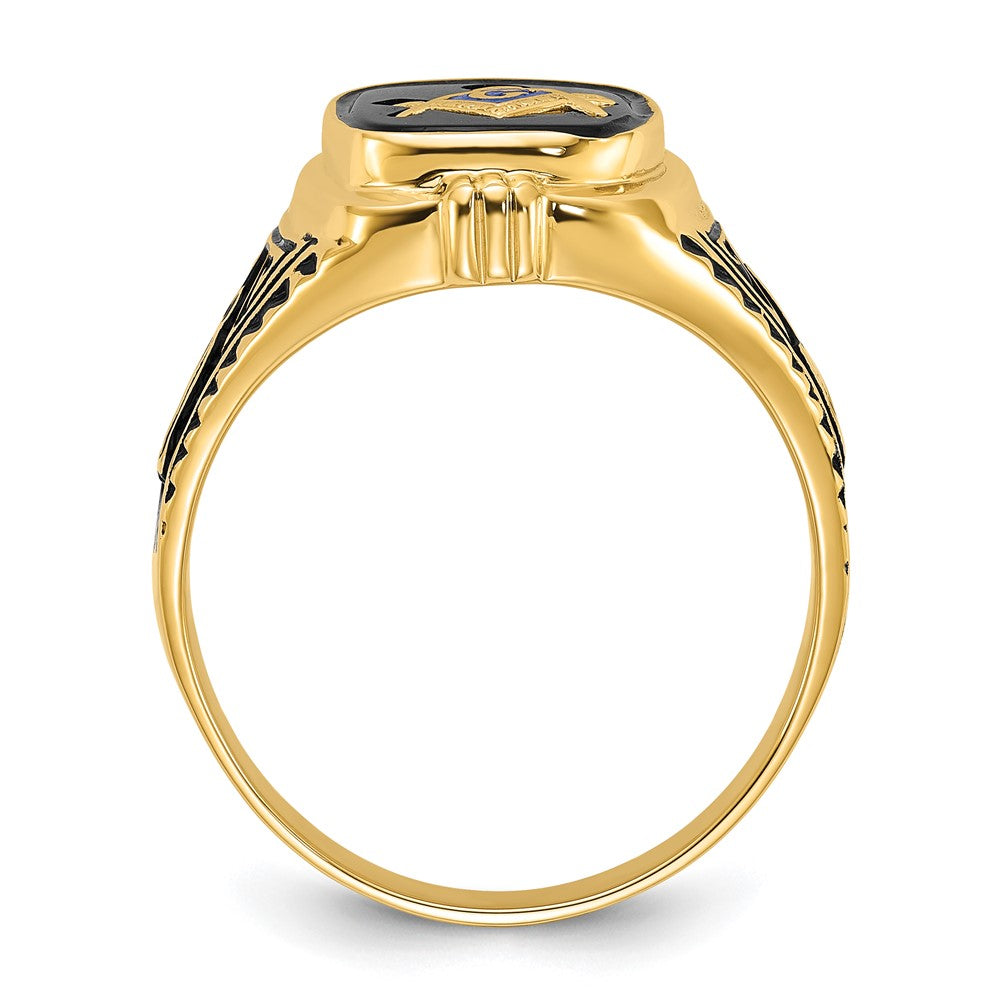 IB Goodman 14k Mens Polished/Antiqued and Textured with Onyx Masonic Ring