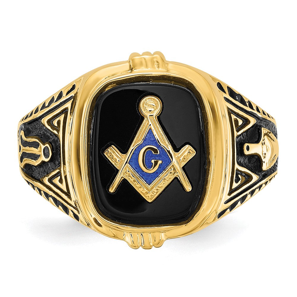 IB Goodman 14k Mens Polished/Antiqued and Textured with Onyx Masonic Ring
