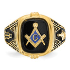 IB Goodman 14k Mens Polished/Antiqued and Textured with Onyx Masonic Ring