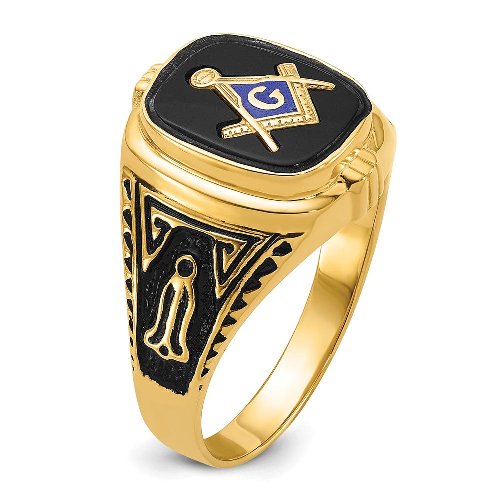 IB Goodman 14k Mens Polished/Antiqued and Textured with Onyx Masonic Ring