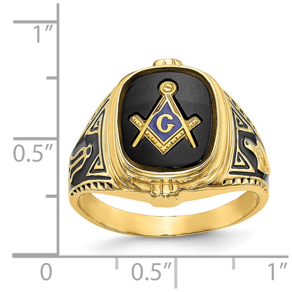 IB Goodman 14k Mens Polished/Antiqued and Textured with Onyx Masonic Ring